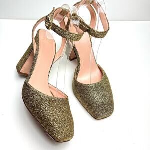 J. Crew Harlow Ankle Strap High Heel Shoes in Magic Lurex Metallic Gold